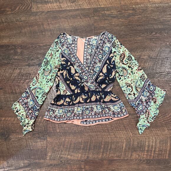 Free People Blouse Top Rosalie Peasant Wrap Boho Retro Hippie Flowy Size XS - Picture 3 of 7